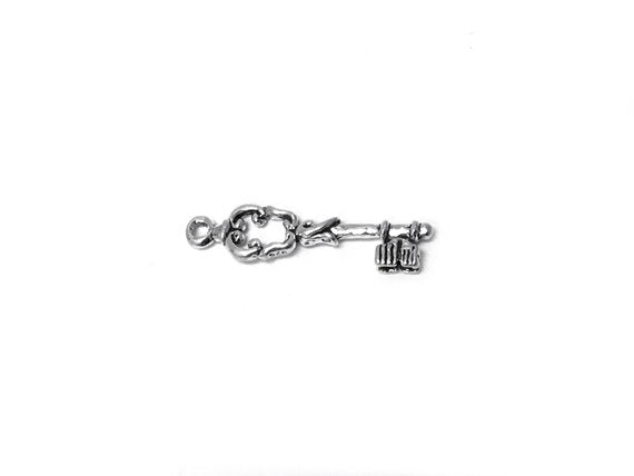 Skeleton Key Charm Sterling Silver 26mm, Key Charms, Treasure charms, Skeleton Key charms - SP301 - BeadPrism