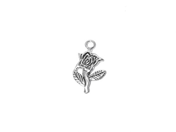 Rose Charm Sterling Silver 21mm, Flower Charm, valentine charm, romantic charm, Rose charms - SP302 - BeadPrism