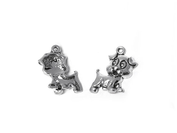 Puppy Charm Sterling Silver 17mm, Animal Charms, Pet Charms, Dog charms, Puppy charms - SP305 - BeadPrism