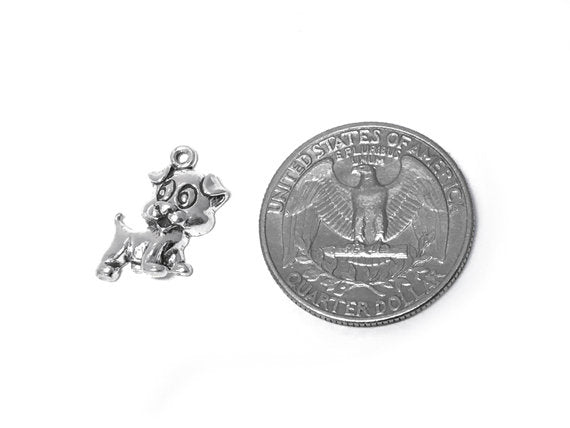 Puppy Charm Sterling Silver 17mm, Animal Charms, Pet Charms, Dog charms, Puppy charms - SP305 - BeadPrism