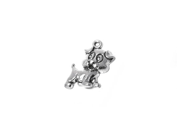 Puppy Charm Sterling Silver 17mm, Animal Charms, Pet Charms, Dog charms, Puppy charms - SP305 - BeadPrism
