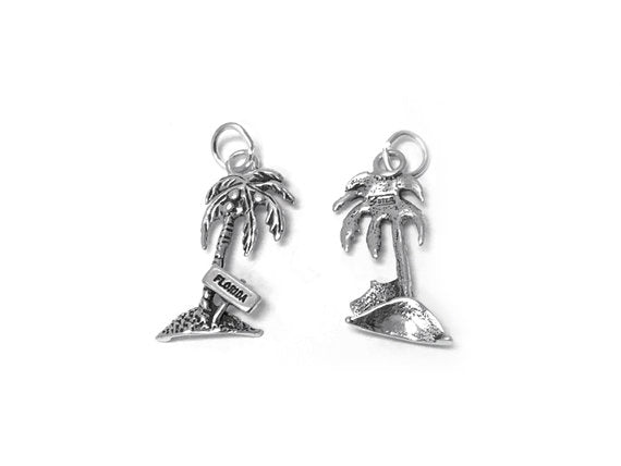 Palm Tree Florida Sign Charm Sterling Silver 21mm, Tree Charm, Florida charm, Palm Tree charms SP310 - BeadPrism