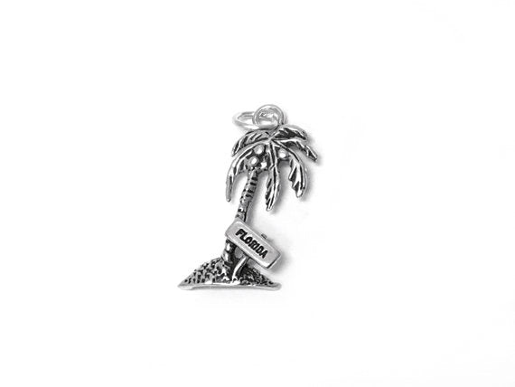 Palm Tree Florida Sign Charm Sterling Silver 21mm, Tree Charm, Florida charm, Palm Tree charms SP310 - BeadPrism