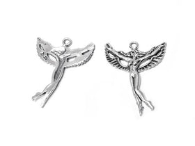 Left Facing Winged Fairy Charm Sterling Silver 30mm, Fantasy Charms, Winged Fairy charms - SP289 - BeadPrism