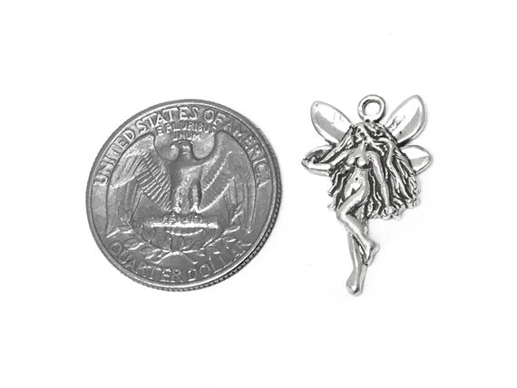 Left Facing Fairy Charm Sterling Silver 25mm, Fantasy Charm, Fairy charm, Silver Fairy charm - SP287 - BeadPrism