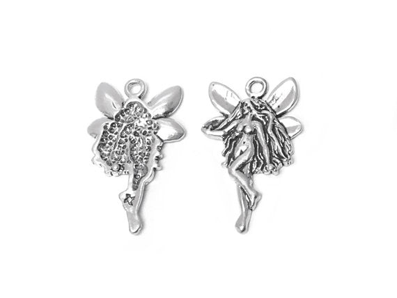 Left Facing Fairy Charm Sterling Silver 25mm, Fantasy Charm, Fairy charm, Silver Fairy charm - SP287 - BeadPrism