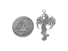 Load image into Gallery viewer, Left Facing Dragon Charm Sterling Silver 36mm, Fantasy Charms, Left Facing Dragon charms - SP294 - BeadPrism