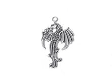 Load image into Gallery viewer, Left Facing Dragon Charm Sterling Silver 36mm, Fantasy Charms, Left Facing Dragon charms - SP294 - BeadPrism