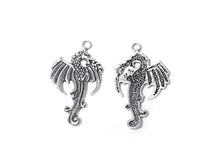 Load image into Gallery viewer, Right Facing Dragon Charm Sterling Silver 36mm, Gamer Gift, Right Facing Dragon charm - SP296 - BeadPrism