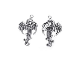Right Facing Dragon Charm Sterling Silver 36mm, Gamer Gift, Right Facing Dragon charm - SP296 - BeadPrism