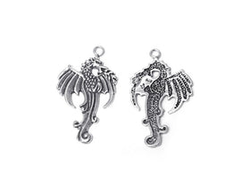 Right Facing Dragon Charm Sterling Silver 36mm, Gamer Gift, Right Facing Dragon charm - SP296 - BeadPrism