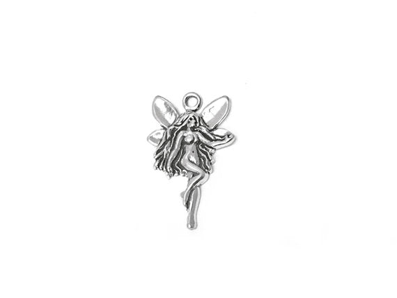 Right Facing Fairy Charm Sterling Silver 25mm, Fantasy Charms, Silver Fairy charms - SP284 - BeadPrism