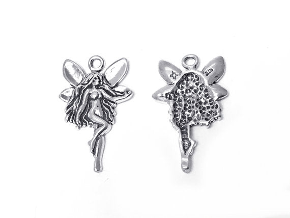 Right Facing Fairy Charm Sterling Silver 25mm, Fantasy Charms, Silver Fairy charms - SP284 - BeadPrism
