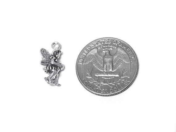 Fairy On Branch Charm Sterling Silver 18mm, Fantasy Charms, Fairy On Branch charms - SP325 - BeadPrism