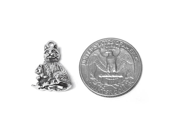 Cat with Kitten Charm Sterling Silver 20.5mm, Pet charms, Animal charms, Kitten charms - SP330 - BeadPrism