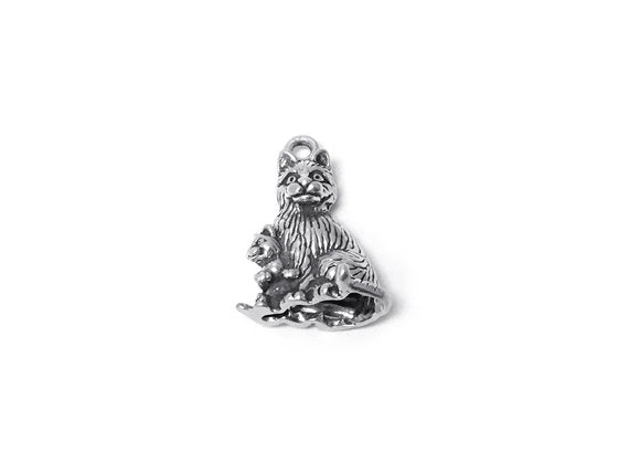 Cat with Kitten Charm Sterling Silver 20.5mm, Pet charms, Animal charms, Kitten charms - SP330 - BeadPrism