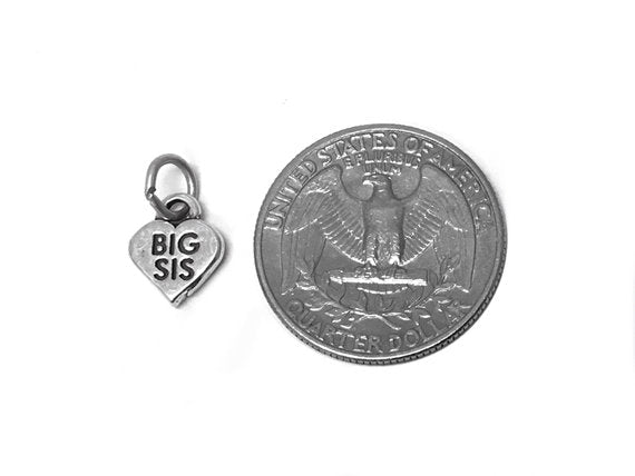 Heart with Big Sis Charm Sterling Silver 12mm, Sister Charms, Heart with Big Sis charms - SP338 - BeadPrism