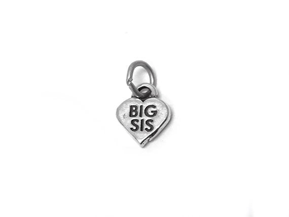 Heart with Big Sis Charm Sterling Silver 12mm, Sister Charms, Heart with Big Sis charms - SP338 - BeadPrism