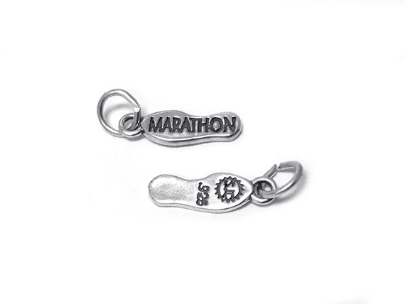 Marathon Print Shoe Charm Sterling Silver 18mm, Marathon Charm, Marathon Print Shoe charm - SP340 - BeadPrism