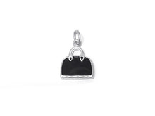 Load image into Gallery viewer, Black Enameled Purse Charm Sterling Silver 16mm, Fashion Charms, Enamel Purse Charms - SP343 - BeadPrism