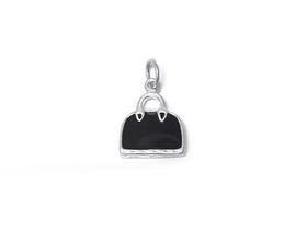 Black Enameled Purse Charm Sterling Silver 16mm, Fashion Charms, Enamel Purse Charms - SP343 - BeadPrism