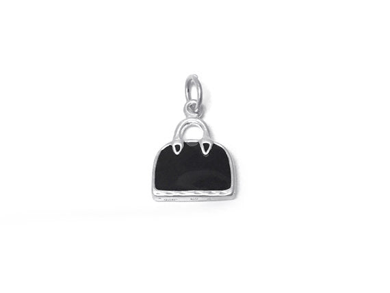 Black Enameled Purse Charm Sterling Silver 16mm, Fashion Charms, Enamel Purse Charms - SP343 - BeadPrism