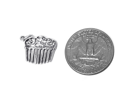 Ladies Hair Comb Charm Sterling Silver 21mm, Fashion Charms, Ladies Hair Comb charm - SP353 - BeadPrism