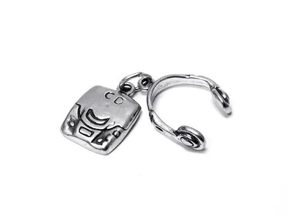 CD Player with Headphone 2 Piece Charm Sterling Silver 16.5mm, CD Player 2 Piece charms - SP361 - BeadPrism