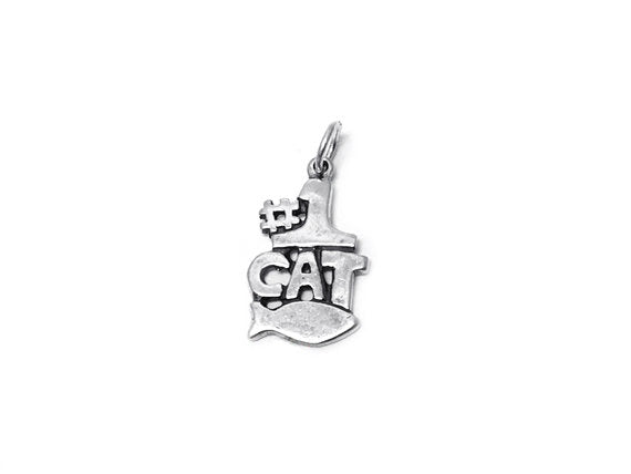 First Cat Charm Sterling Silver 19.5mm, Pet charms, Animal charms, Number 1 Cat charms - SP371 - BeadPrism