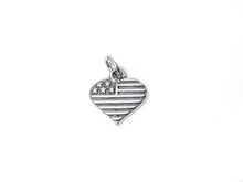 Load image into Gallery viewer, Heart with Stars and Stripes Charm Sterling Silver 15mm, American Charm USA Flag Heart charm - SP378 - BeadPrism
