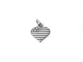 Heart with Stars and Stripes Charm Sterling Silver 15mm, American Charm USA Flag Heart charm - SP378 - BeadPrism
