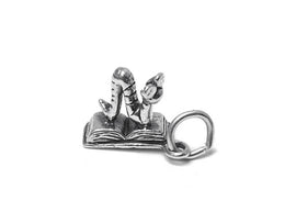 Bookworm Charm Sterling Silver 14.5mm, Words charms, Book Lover Charms, Book Worm charms - SP386 - BeadPrism
