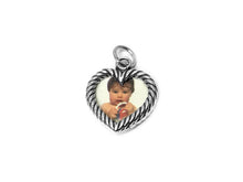 Load image into Gallery viewer, Heart Frame Rope Edge Double Sided Charm Sterling Silver 20.5mm, Photo Charms, Picture Charm - SP389 - BeadPrism