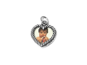 Heart Frame Rope Edge Double Sided Charm Sterling Silver 20.5mm, Photo Charms, Picture Charm - SP389 - BeadPrism