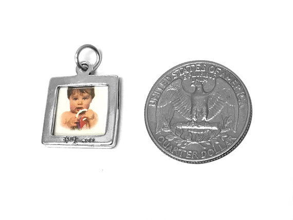 Square Frame Double Sided Charm Sterling Silver 21mm, Photo Charms, Picture Charms - SP391 - BeadPrism