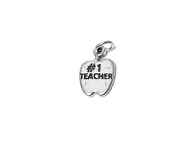 Teacher Apple 18mm Sterling Silver Charm - SP398 - BeadPrism