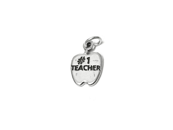 Teacher Apple 18mm Sterling Silver Charm - SP398 - BeadPrism