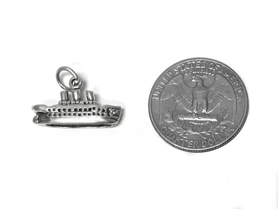 Cruise Ship Charm Sterling Silver 13mm, Ocean Charms, Nautical Charms, Cruise charms - SP418 - BeadPrism