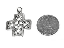 Load image into Gallery viewer, Filigree Cross Charm Sterling Silver 32.5mm, religious charms, Filigree Cross charms - SP428 - BeadPrism