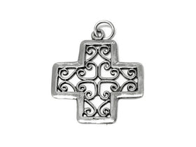 Filigree Cross Charm Sterling Silver 32.5mm, religious charms, Filigree Cross charms - SP428 - BeadPrism