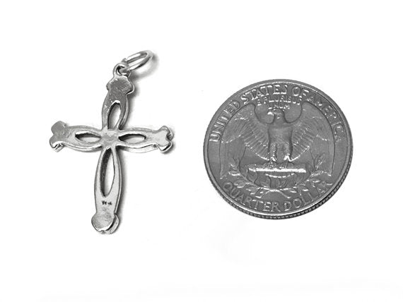 Swirl Cross Charm Sterling Silver 30mm, religious charms, Swirl Cross charms - SP429 - BeadPrism