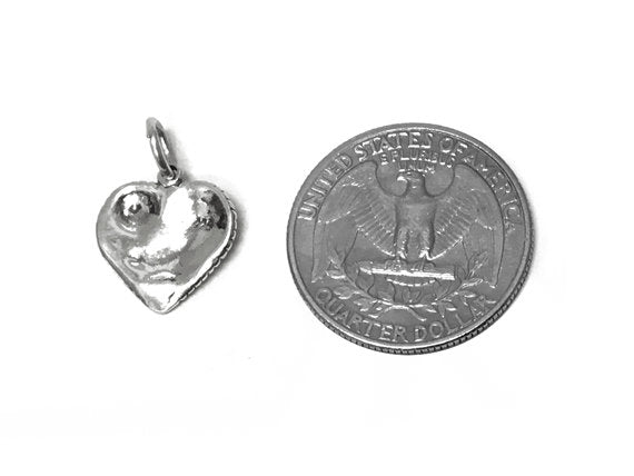 Heart with Rose Charm Sterling Silver 15mm, Heart Charms, Love Charm, Heart with Rose charm - SP436 - BeadPrism