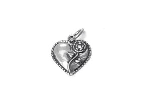 Heart with Rose Charm Sterling Silver 15mm, Heart Charms, Love Charm, Heart with Rose charm - SP436 - BeadPrism