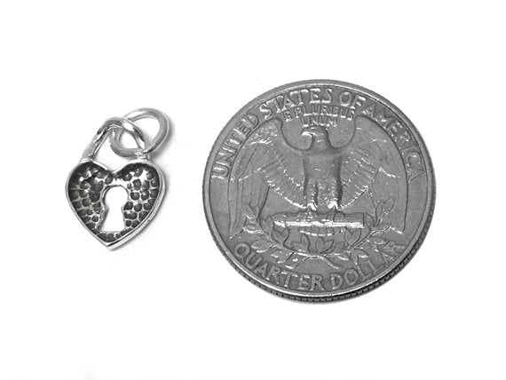 Lock Heart Charm Sterling Silver 9.5mm, valentine charms, love charms Lock Heart charms - SP437 - BeadPrism