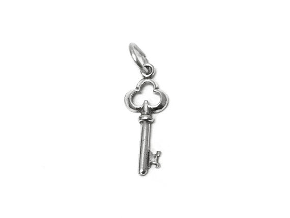 Key To The Heart Charm Sterling Silver 22mm, valentine charm, love charm, Heart Key charm - SP441 - BeadPrism