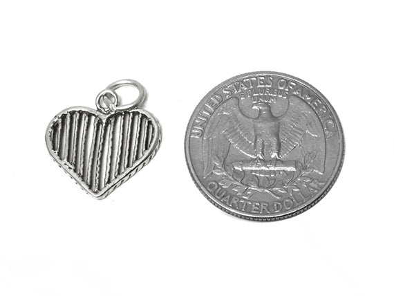 Line Heart Charm Sterling Silver 18mm, valentine charms, love charms, Line Heart charms - SP438 - BeadPrism