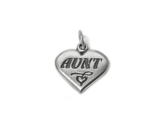 Heart with Aunt Charm Sterling Silver 17.5mm, family charms, Heart with Aunt charms - SP439 - BeadPrism