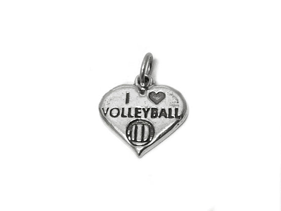 I Love Volleyball Charm Sterling Silver 17.5mm, sports charms, I Love Volleyball charms - SP442 - BeadPrism