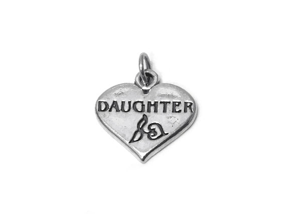 Heart with Daughter Charm Sterling Silver 17mm, family charms, Heart with Daughter charm - SP446 - BeadPrism