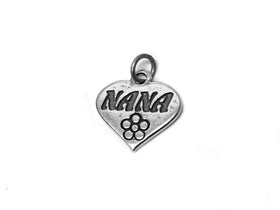 Heart with Nana Charm Sterling Silver 17.5mm, family charms, Heart with Nana charm - SP448 - BeadPrism